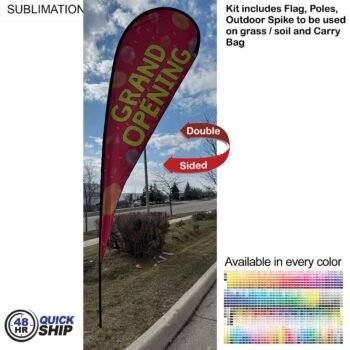 48 Hr Quick Ship -16' X-Large Tear Drop Flag Kit, Full Color Graphics Double Side, Spike and Bag