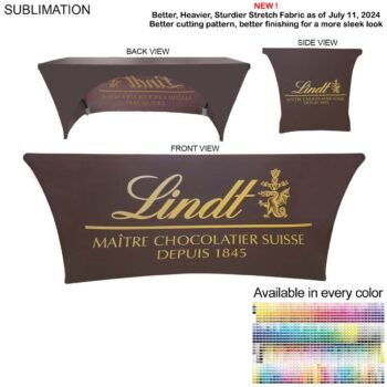 Sublimated Stretch Curved Fit Tablecloth Throw for 6ft table, 3 sided, Open Back