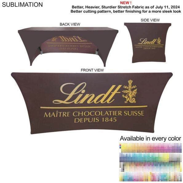 Sublimated Stretch Curved Fit Tablecloth Throw for 6ft table, 3 sided, Open Back