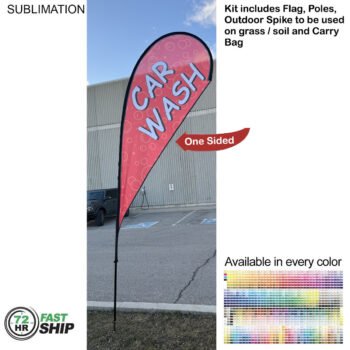 72 Hr Fast Ship - 12' Medium Tear Drop Flag Kit, Full Color Graphics One Side, Spike and Bag