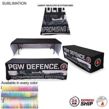 8' LazerCut 3-Sided Sublimated Tablecloth, Drape Style, Open Back