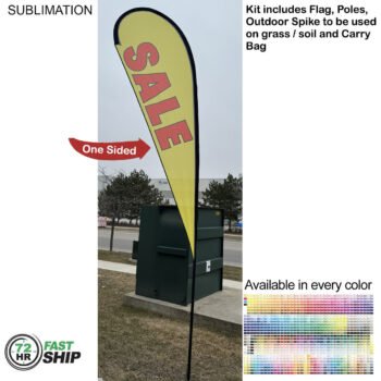72 Hr Fast Ship - 13.5' Large Tear Drop Flag Kit, Full Color Graphics One Side, Spike and Bag