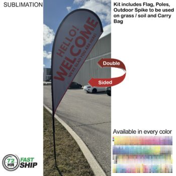 72 Hr Fast Ship - 9' Small Tear Drop Flag Kit, Full Color Graphics Double Sided, Spike and Bag