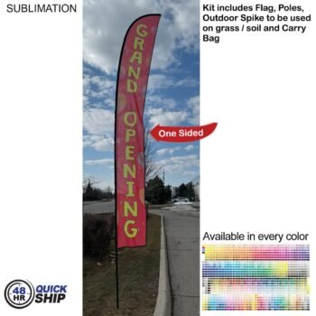 48Hr Quick Ship - 19' X-Large Feather Flag Kit, Full Color Graphics One Side, Spike and Bag Included