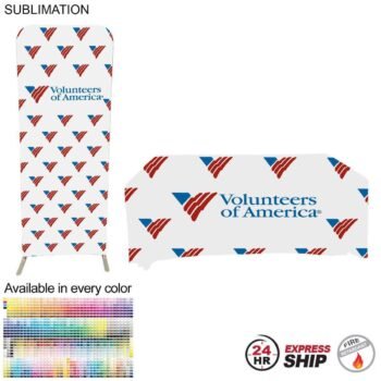 24Hr Express Ship -Tradeshow Booth Package, 2' EuroFit Tension Fabric Display +PREMIUM 6' Tablecloth