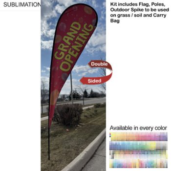 16' X-Large Tear Drop Flag Kit, Full Color Graphics Double Side, Outdoor Spike base and Bag Included