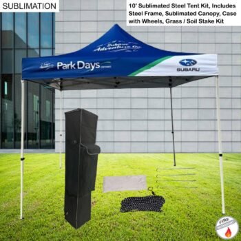 10' Steel Tent Kit, Includes Steel Frame, Sublimated Canopy, Case, Grass Stake Kit