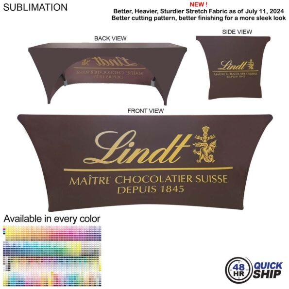 Sublimated Stretch Curved Fit Tablecloth Throw for 6ft table, 3 sided, Open Back