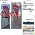 12' Medium Tear Drop Flag Kit, Full Color Graphics Double Sided, Outdoor Spike base, Indoor use