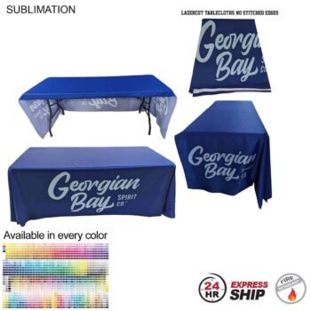 6' LazerCut 3-Sided PREMIUM Sublimated Tablecloth, Drape Style, Open Back