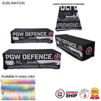 8' LazerCut 4-Sided Sublimated Tablecloth, Drape Style, Closed Back