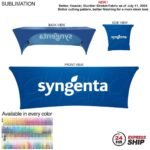 Sublimated Stretch Curved Fit Tablecloth Throw for 8ft table, 3 sided, Open Back