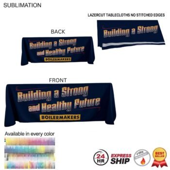 6' LazerCut 4-Sided Sublimated Tablecloth, Drape Style, Closed Back