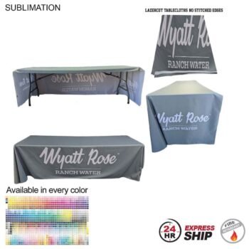 8' LazerCut 3-Sided PREMIUM Sublimated Tablecloth, Drape Style, Open Back