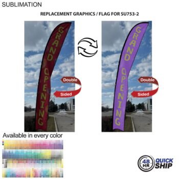 48Hr Quick Ship -Replacement Flag for 19' X-Large Feather Flag Kit, Full Color Graphics Double Sided