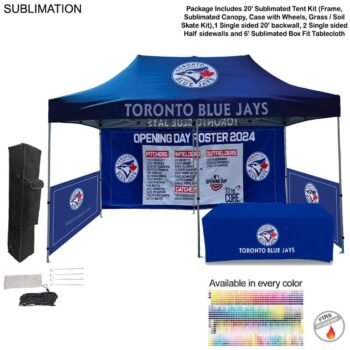 48 Hr Quick Ship - Supreme Package, 20' Sublimated Tent, 20' Backwall, 2 Half sidewalls, tablecloth