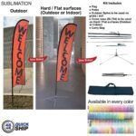 48Hr Quick Ship - 10' Small Feather Flag Kit, Full Color Graphics One Side, Outdoor & Indoor bases