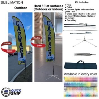 48Hr Quick Ship -13' Medium Feather Flag Kit, Full Color Graphic Double Sided, Outdoor & Indoor base