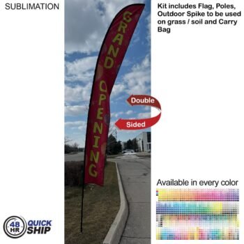 48 Hr Quick Ship -19' X-Large Feather Flag Kit, Full Color Graphics Double Sided, Spike and Bag