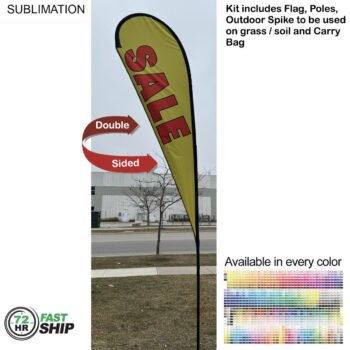 72 Hr Fast Ship - 13.5' Large Tear Drop Flag Kit, Full Color Graphics Double Side, Spike and Bag
