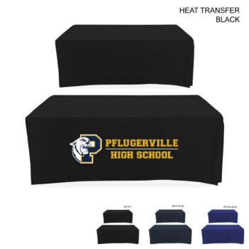 Polycotton Twill Table Cloth Throw for 6' Table, Drape style, 4 sided, Closed Back, Heat Transfer logo