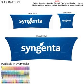 Sublimated Stretch Curved Fit Tablecloth Throw for 8ft table, 4 sided, Closed back
