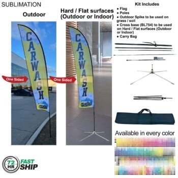 72Hr Fast Ship - 13' Medium Feather Flag Kit, Full Color Graphics One Side, Outdoor & Indoor use