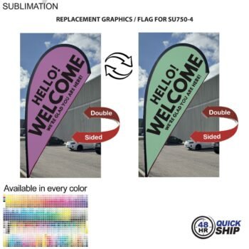 48Hr Quick Ship - Replacement Flag for 9' Small Tear Drop Flag Kit, Full Color Graphics Double Sided