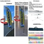 13' Medium Feather Flag Kit, Full Color Graphics Double Sided, Outdoor Spike base, Indoor Cross Base