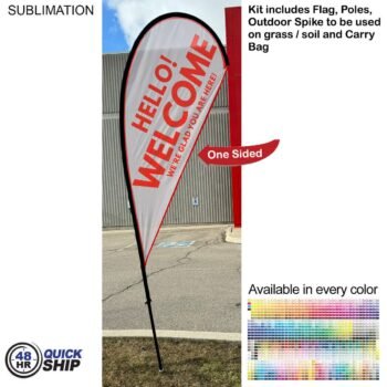 48Hr Quick Ship - 9' Small Tear Drop Flag Kit, Full Color Graphics One Side, Spike and Bag Included