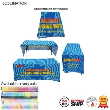 6' LazerCut 3-Sided Sublimated Table Cloth, Drape Style, Open Back