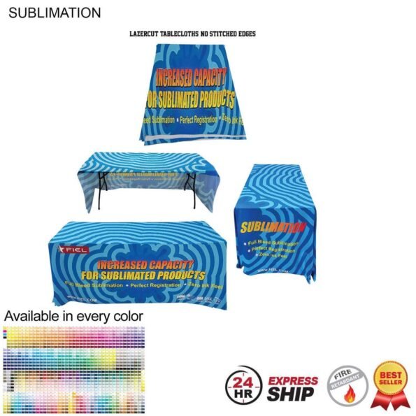 6' LazerCut 3-Sided Sublimated Table Cloth, Drape Style, Open Back