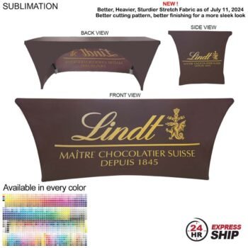 Sublimated Stretch Curved Fit Tablecloth Throw for 6ft table, 3 sided, Open Back