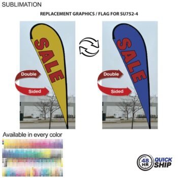 48Hr Quick Ship - Replacement Flag for 13.5' Large Tear Drop Flag Kit, Full Color Graphics Two Sided