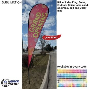 48 Hr Quick Ship -16' X-Large Tear Drop Flag Kit, Full Color Graphics One Side, Spike and Bag