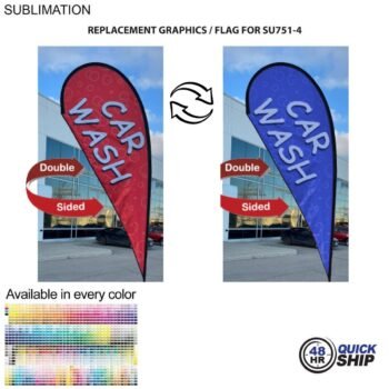 48Hr Quick Ship Replacement Flag for 12' Medium Tear Drop Flag Kit, Full Color Graphics Double Sided