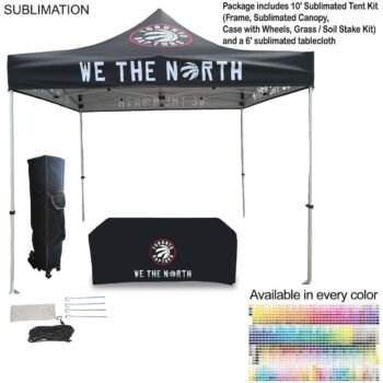 24Hr Express Ship - Event Package, 10' Premium sublimated Tent Kit and 6' Box Fit Tablecloth