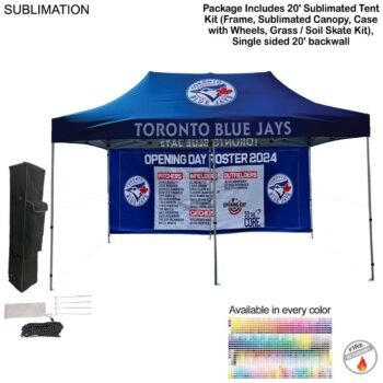 72Hr Fast Ship - 20' Tent Backwall Package, 20' Sublimated Tent kit and Single sided 20' backwall